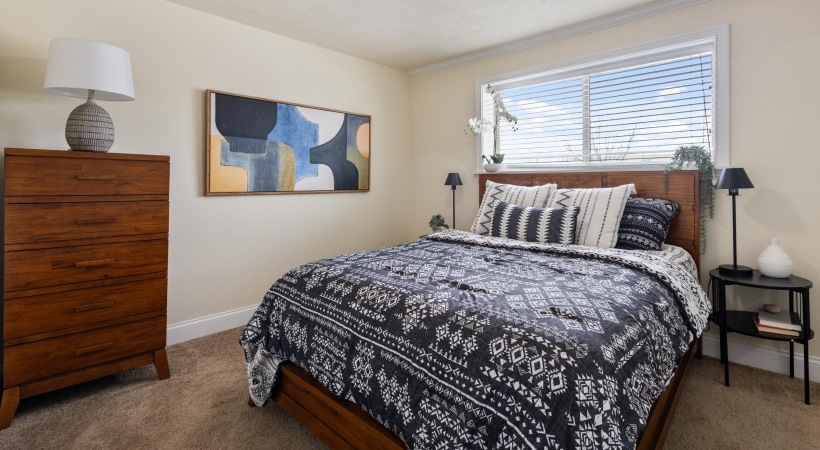a bedroom with a bed and a dresser
