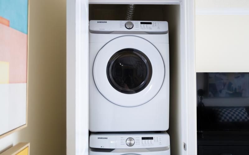 a washing machine in a room